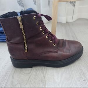 Burgundy Lace-Up Side-Zip Combat Boot